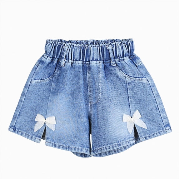 Gubotare Denim Shorts Girls Girl's Ripped Denim Shorts Mid Rise Frayed Raw Hem Distressed Jean Shorts with Pockets Size 6-7 (White,6-7 Years)