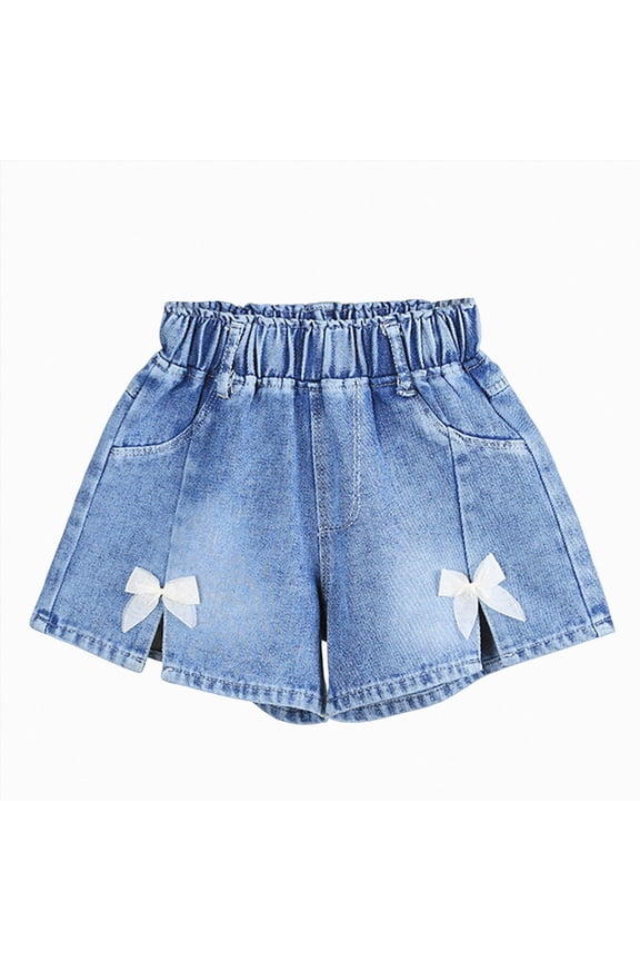 Gubotare Denim Shorts Girls Girl's Ripped Denim Shorts Mid Rise Frayed Raw Hem Distressed Jean Shorts with Pockets Size 6-7 (White,6-7 Years)
