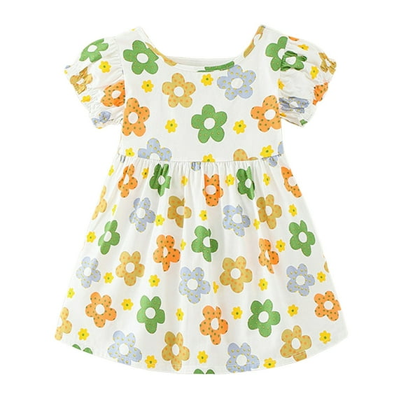 Gubotare Dress Girls Girls Dresses Kids Double Layer Ruffle Sleeve Dress Size 3-4T (Beige,3-4 Years)