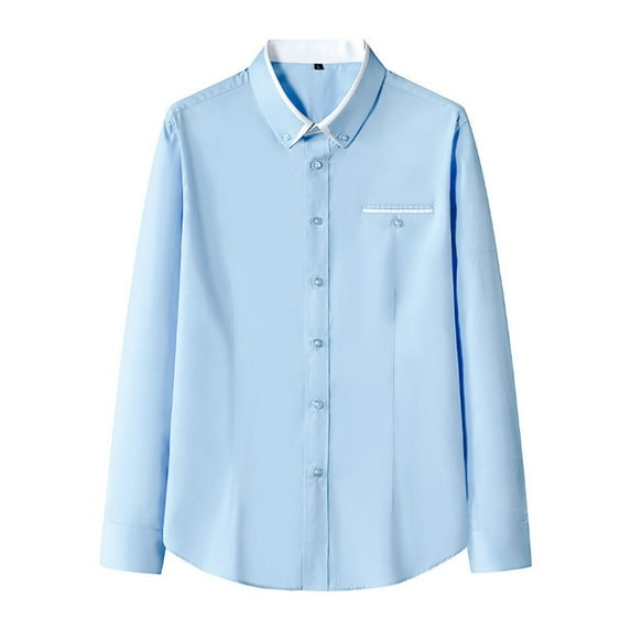 Gubotare Dress Shirt for Men Winter Men Dress Casual Button Down Long Sleeves Shirt (Light Blue,3XL)