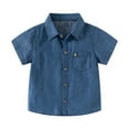 thumbnail image 1 of Gubotare Boys Dress Shirts with Tie Little & Big Boys Solid Color Short Sleeve Button Down Shirt with Pockets (Navy,Size 12-18 Months), 1 of 5