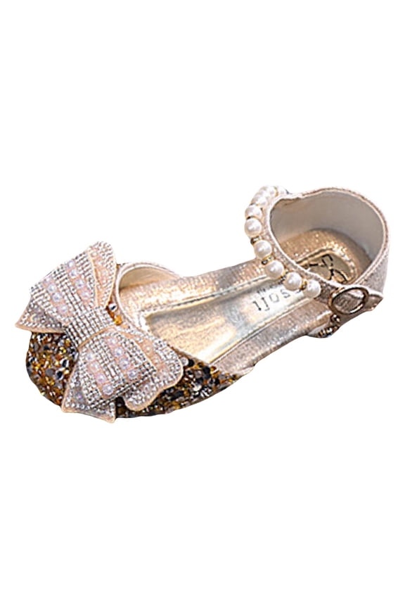 Dress Shoes Girls Flower Girl Shoes Dress Shoes Toddler Girls Flats Princess Wedding Shoes for Little Big Kids,Gold 7-7.5 Years