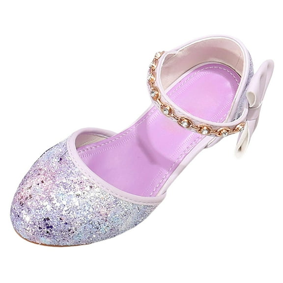 Gubotare Dress Shoes Girls Kids Heels, Big Girl Girl Closed Toe Princess Shoes Fine Flash Hook Buckle Girls Fine Heel High Heels (Purple,Little Kids 13.5)