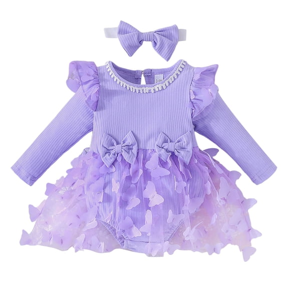 Gubotare Dress for New Born Baby Girls Girls Elegant Winter Clothes Toddler Teens Cute Fashion Dresses Size 6 9 Months(Purple,6-9 Months)