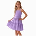 thumbnail image 1 of Gubotare Dress for Toddler Girls Girl's Sundresses Summer Boho Strap Tiered Dresses with Pockets Size 13-14 (Purple,13-14 Years), 1 of 3