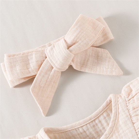 Gubotare Dresses For Girls Toddler Girl Cotton Linen Dress Long Sleeve Ruffle Fall Dress Kids Solid Dresses Casual Clothes,Beige 1-3 Months