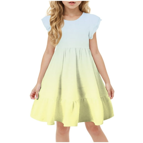Gubotare Dresses Girls Baby Girls Short Sleeve Dressy Special Occasion Dresses (Light Yellow,Size 5-6 Years)