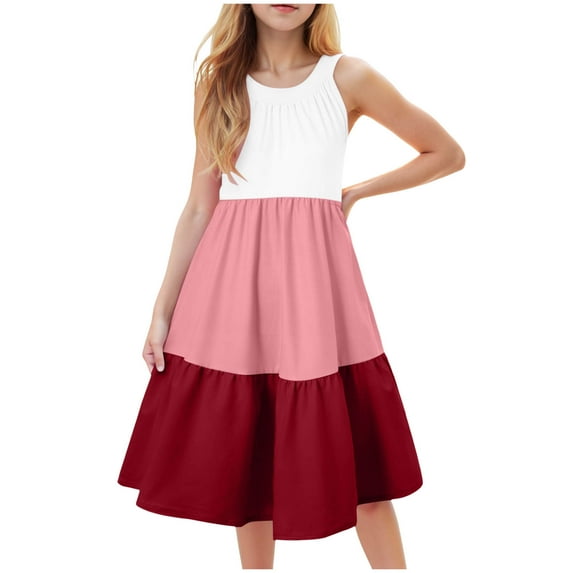Gubotare Dresses Girls Little Girls Vintage Sleeveless Dress Kids Sundress Casual Dresses Size 10-11 Years (Wine,10-11 Years)
