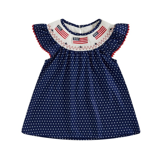 Gubotare Dresses for Little Girls Girls Casual Dresses Summer Crew Neck Double Layer Ruffle Sleeve Cute High Low Swing Knee wear Size 2-3T (Navy,2-3 Years)