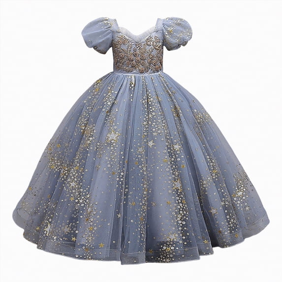 Gubotare Dresses for Teen Girls Flower Girl Sequin Butterfly Dress for Kids Wedding Pageant Party Gown Princess Birthday Tulle Dress Size 13-14 (Grey,13-14 Years)