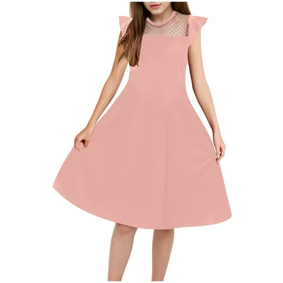 Gubotare Dresses for Teens Girls Summer Dress for Girls Button Down Floral Print Bowknot Ruffle Short Sleeve Casual Swing Dresses (Pink,Size 13-14 Years)
