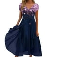 thumbnail image 1 of Gubotare Dresses for Women Evening Party Pleated A-Line Flowy Dress Summer V-Neck Short Sleeve Wedding Guest Midi Dress Ruffle Split Asymmetrical Dress Style B-4 Floral Sun Dr,Purple XL, 1 of 5