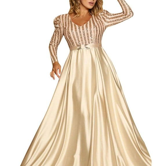 Gubotare Dresses for Women Long Sleeve Formal Dress Plus Size Evening Dresses Maxi Prom Party Dresses Formal Homecoming Dresses Formal Gowns(Beige,3XL)