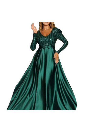 chinese dress ladies Long Sleeves Black Satin Appliques A-line Long Evening Prom Dresses, O   MarryLover