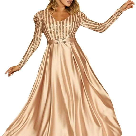 Gubotare Dresses for Women Long Sleeve Formal Dress Plus Size Evening Dresses Maxi Prom Party Dresses Formal Homecoming Dresses Formal Gowns(Khaki,3XL)