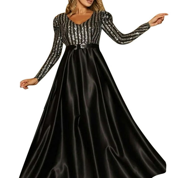 Gubotare Dresses for Women Long Sleeve Formal Dress Plus Size Evening Dresses Maxi Prom Party Dresses Formal Homecoming Dresses Formal Gowns(Silver,XXL)