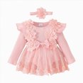 thumbnail image 1 of Gubotare Dresses for Baby Girls Lace Romper Newborn Baby Girls Dress Long Sleeve Fall Winter Outfit with Headband 6 9 Months (Light Pink,6-9 Months), 1 of 9