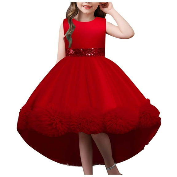 Gubotare Dresses for Girls Christmas Toddler Kids Girls Confetti Stars Birthday Princess Dress Tulle Boho Cake Smash Size 4T 5T(Red,4-5 Years)