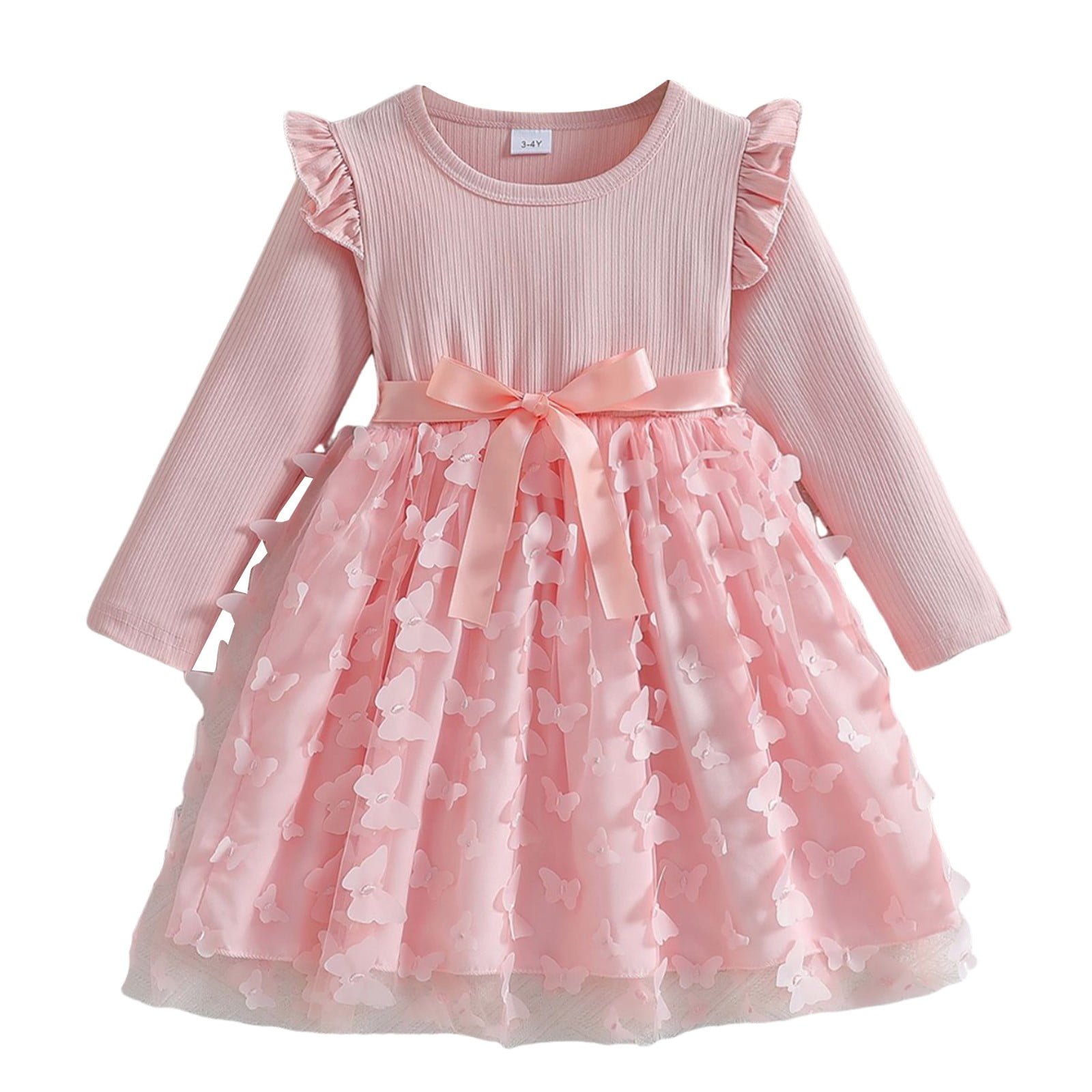 knee length dresses for ladies Pink Mesh Tiered Long Sleeve Maternity Maxi Dress