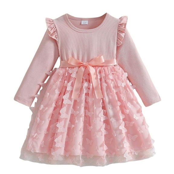 Gubotare Dresses for Girls Girl Long Sleeve Dress Tiered Ruffle Swing Shirt Dress Size 5T 6T(Pink,5-6 Years)
