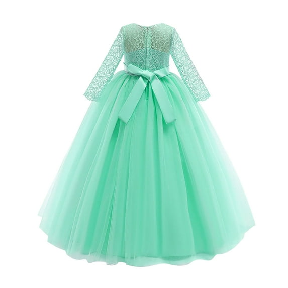 Gubotare Dresses for Girls Girls' Long Sleeve Party Dress Fit and Flare Round Neckline (Green,5-6 Years)