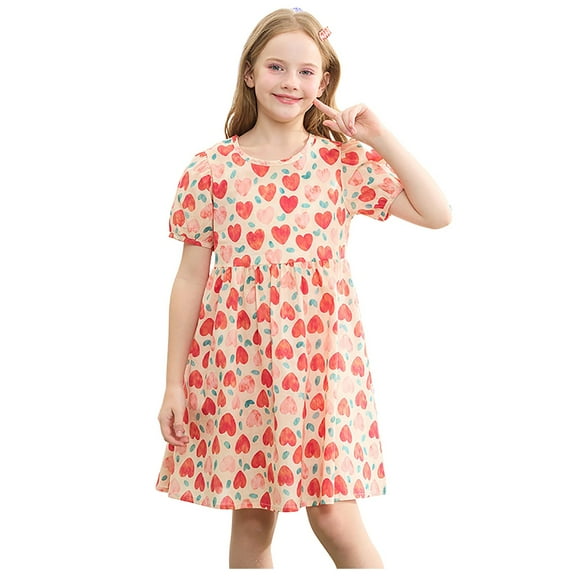 Gubotare Dresses for Teens Girls Girls'and Toddler Short Sleeve Casual Spring Dresses (Watermelon Red,Size 14-15 Years)