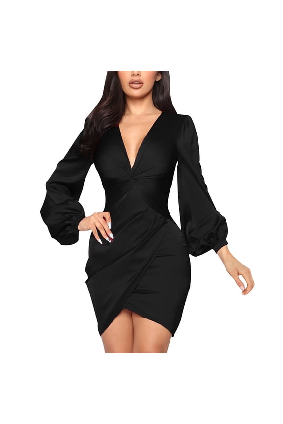 Elegant Dresses for Women Womens Ruffle Elegant Bridesmaid Formal Evening Dress Elegant Curvy Wedding Guest Dress (Black,XXL)