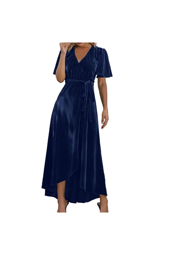 Elegant Velvet Dress for Womens Sexy Split Maxi Dress Evening Party Long Dress,Blue XL