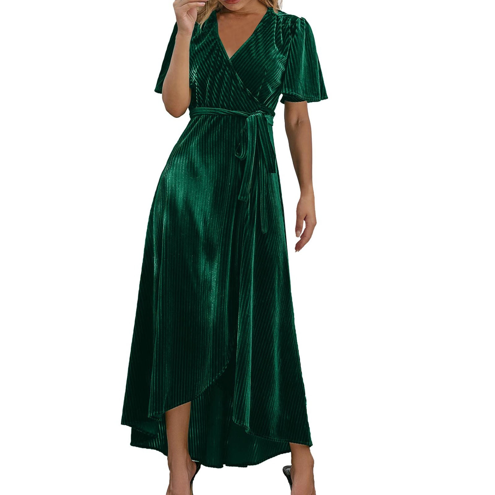 Gubotare Elegant Velvet Dress for Womens Sexy Split Maxi Dress Evening  Party Long Dress,Green M - Walmart.com