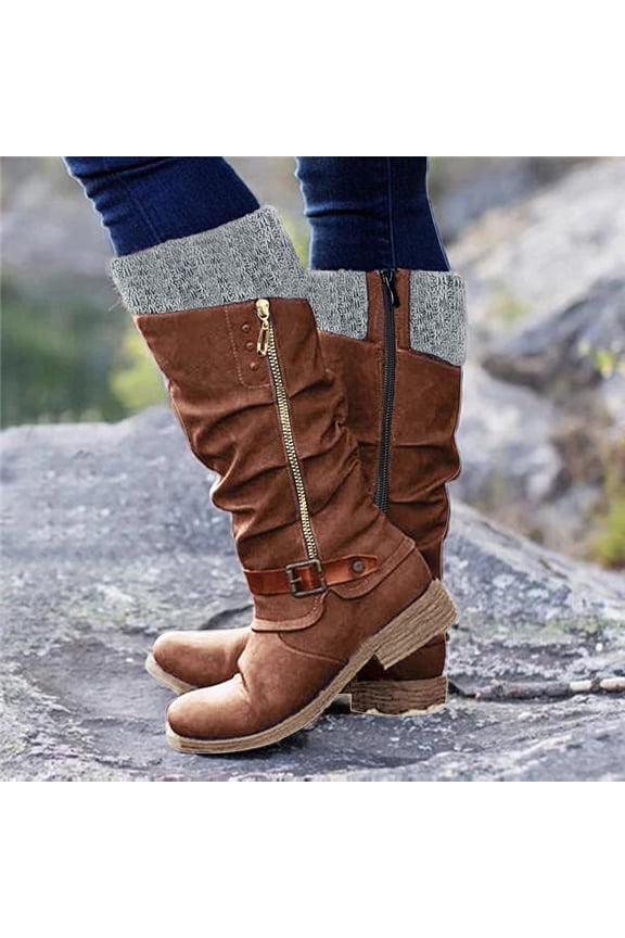 Fall Boots for Women Women's Knee High Boots Comfortable Platform Pointed Toe Side Zipper Boots (Brown,8.5)