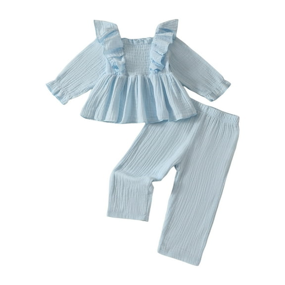 Gubotare Fall Girl Clothes Baby Girl Fall Winter Outfits Toddler Clothes Sweatshirts and Joggers Pants 2 Piece Set Size 9 12 Months (Sky Blue,9-12 Months)