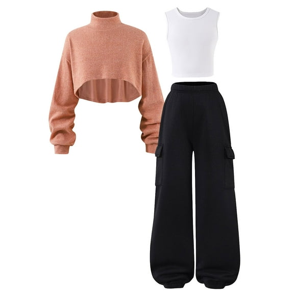 Gubotare Fall Outfits for Girl Girls Clothing Sets Pattern T Shirt and Jogger Pants Cute Clothes for Teen Girls 2 Piece Outfits Size 9-10 (Orange,9-10 Years)