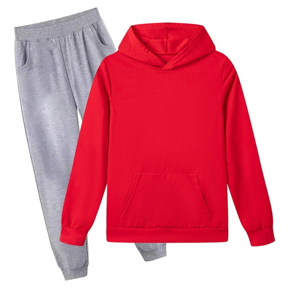 Gubotare Fall Outfits for Teen Girls Toddler Boys or Girls Unisex Knit Hoodie and Active Pant, 2pc Outfit Set Size 13-14 (Red,13-14 Years)
