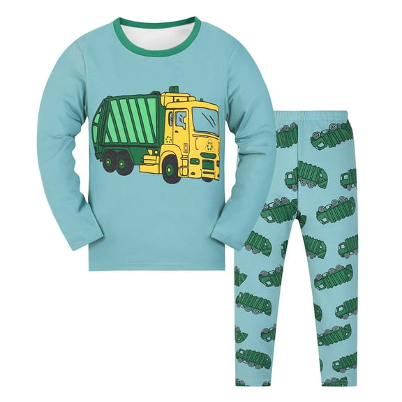 Gubotare Fall Pajamas Kids Boys Kids' Two-Piece Pajama Set - Long Sleeve & Elastic Waist Pants Size 7-8 Years (Mint Green,7-8 Years)