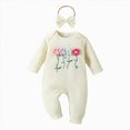 thumbnail image 1 of Gubotare Fall Rompers Baby Girl Long Sleeve Baby Girl Clothes Jumpsuit for Baby One-Piece Romper 0 3 6 9 12 18 Months (Beige,9-12 Months), 1 of 9