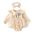 thumbnail image 1 of Gubotare Fall Rompers for Baby Girls Infant Newborn Baby Girl Romper Lace Dress Clothes Bodysuit Fall Winter Outfits Long Sleeve 0 3 6 9 12 18 24 Months (Beige,3-6 Months), 1 of 4