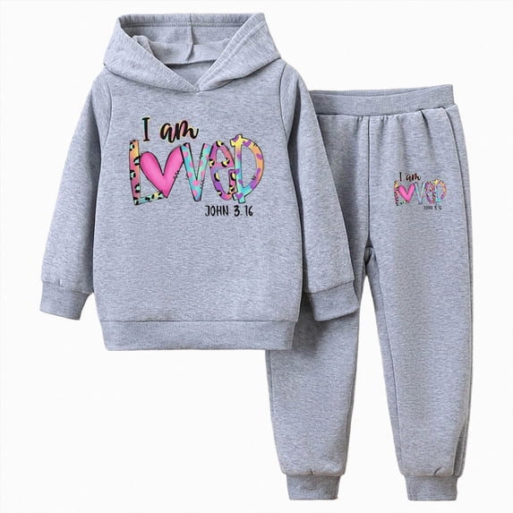 Gubotare Toddler Outfits for Girls Girls Graphic Jogging Suits Sweatsuits 2 Piece Set Hoodie and Sweatpants Fall Winter Clothes 2T 3T (Grey,2-3 Years)