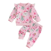 Gubotare My First Christmas Baby Girl Outfit Baby Girl Clothes Infant Girl Fall Winter Outfits Shirt Top 2pcs Clothing 12 18 Months (Red,12-18 Months)