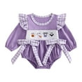 thumbnail image 1 of Gubotare First Halloween Baby Girl Bodysuit Baby Girl Outfit Plaid Bubble Bodysuit Bodysuit Embroidery Jumpsuit Cute Fall Winter Clothes 0 3 6 9 12 18 24 Months (Light Purple,0-3 Months), 1 of 5