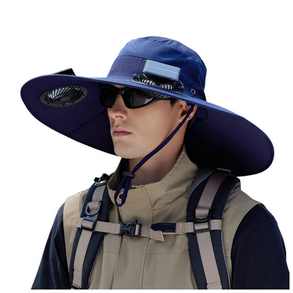 Gubotare Fishing Hat with Built in Fan Solar Fan Hat Wide Brim Solar Powered Fan Hat for Men Women, Outdoor Sun Hats with 2 Solar & USB Charging Fan (Navy,One Size)