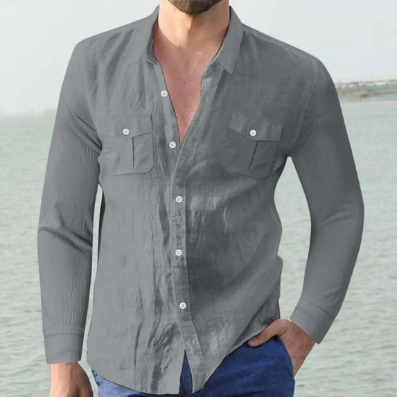 Gubotare Flannel Shirt For Men Men's Cotton Dress Shirts Long Sleeve Plaid Collar Shirt Slim Fit Casual Button Down Shirt,Gray S