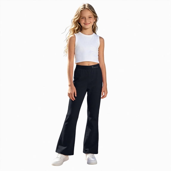 Gubotare Flared Leggings Girls Girls Athletic Leggings with Pockets Yoga Workout Active Leggings Pants for Teen Girls Size 9-10 (Black,9-10 Years)