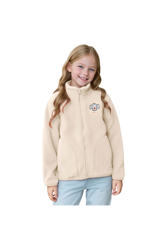 Fleece Lined Jacket Girls Girls Fleece Jacket Bonded Zip-Up Hoody | Jersey and Fleece Backed Jackets Size 9-10,(Khaki 9-10 Years)