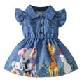 thumbnail image 1 of Gubotare Floral Dress for Girls Baby Girl Dress Puff Short Sleeve Smocked Embroidery Plaid Dress Infant Toddler Girl Dresses (Blue,Size 12-18 Months), 1 of 6