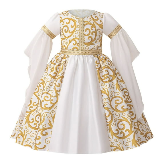 Gubotare Flower Girl Dress Baby Little Girls Dresses Long Sleeve Casual Birthday Party Dress Toddler Kids Swing Twirly Summer Sundress (Beige,Size 6-9 Months)