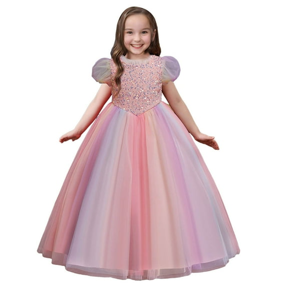 Gubotare Flower Girl Dress Girls Elegant Dress Summer Ruffle Short Sleeve Dresses (Multicolour,Size 7-8 Years)