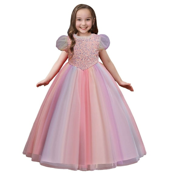 Gubotare Flower Girl Dress Girls Elegant Dress Summer Ruffle Short Sleeve Dresses (Multicolour,Size 7-8 Years)