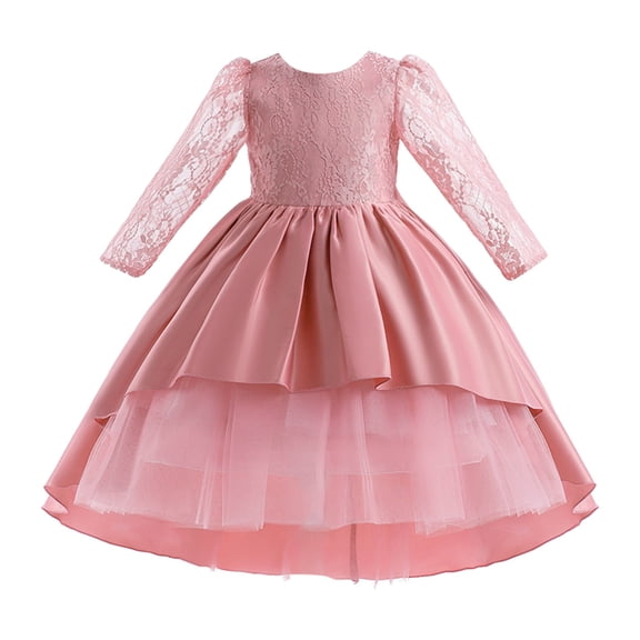 Gubotare Flower Girl Dress Girls Tulle Dresses Princess Long Sleeve Tutu Dress for Toddler Girl (Pink,Size 6-7 Years)