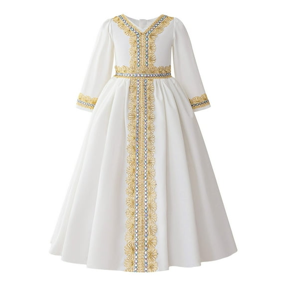 Gubotare Flower Girl Dress Toddler Girls Tulle Dresses Princess Long Sleeve Tutu Dress for Toddler Girl (White,Size 3-4 Years)