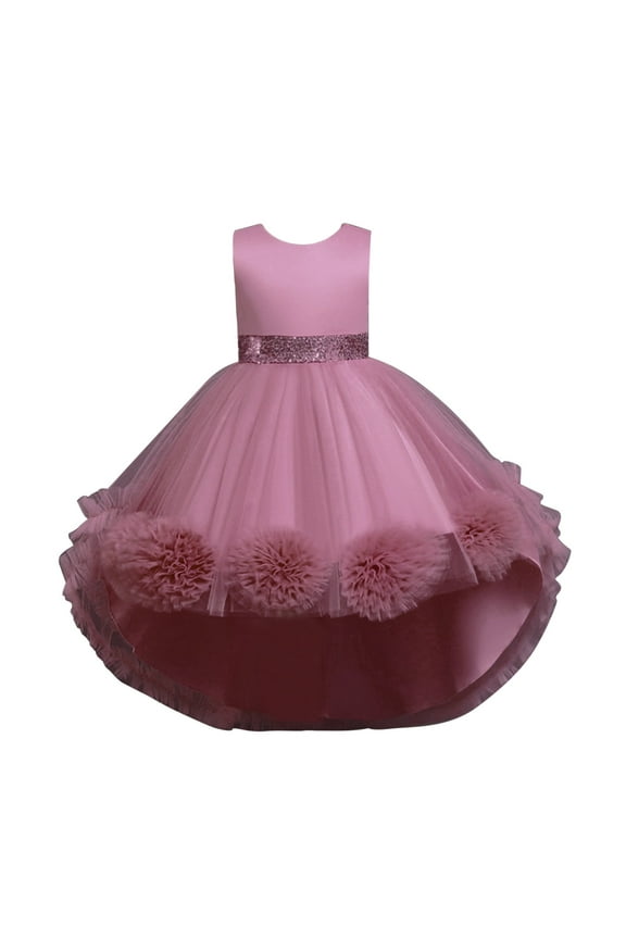 Flower Girl Dress Toddler Vintage Off The Shoulder Flower Girl Dress Lace Embroidery Little/Big Girls Wedding Holiday Ballgown (Watermelon Red,Size 6-7 Years)